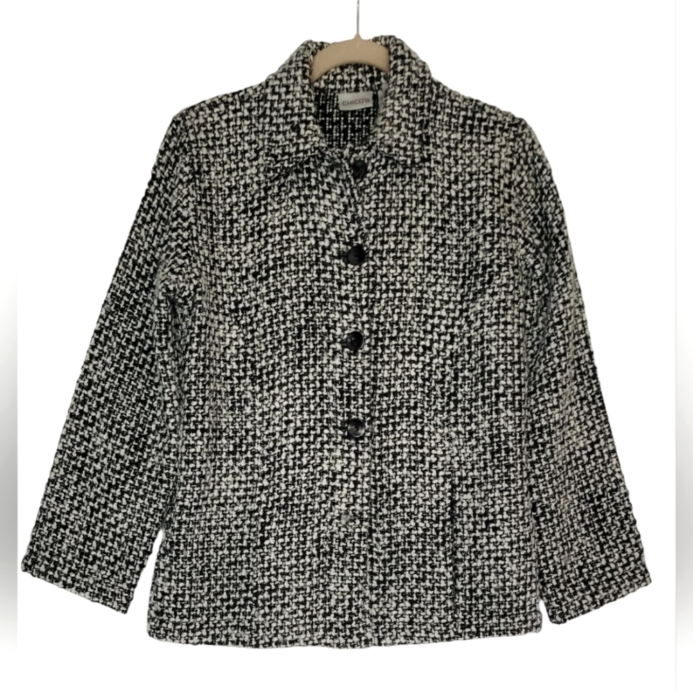Chico's Acrylic Blend Black& White Blazer/ Jacket Size 0 (US S/4)